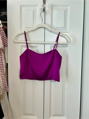 Express Satin Spaghetti Strap Crop Top - Magenta Purple